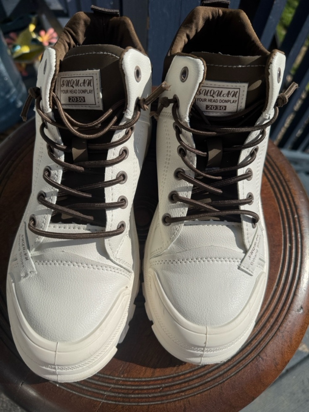 Parrot White and Brown High-Top Sneakers
